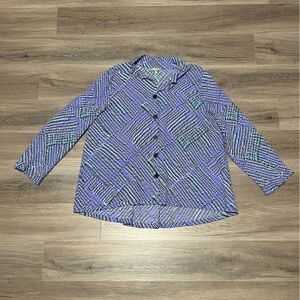 Habitat Medium Blouse Top Purple Black Button Up Crinkle Lagenlook Abstract